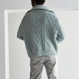 FRONT ZIP CHUNKY CABLE KNIT SWEATER
