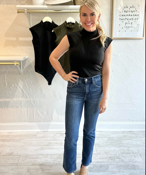 FAUX SUEDE MOCK NECK BODYSUIT