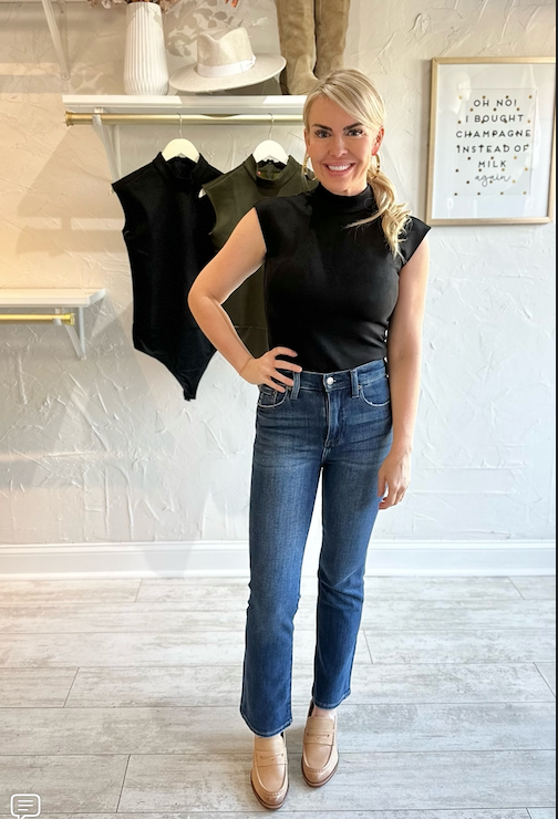 FAUX SUEDE MOCK NECK BODYSUIT