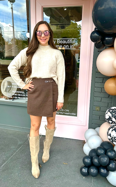 WOOL BLEND MINI SKIRT WITH SIDE BUCKLE