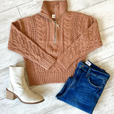 CABLE KNIT HALF ZIP ZOE SWEATER
