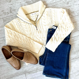 CABLE KNIT HALF ZIP ZOE SWEATER