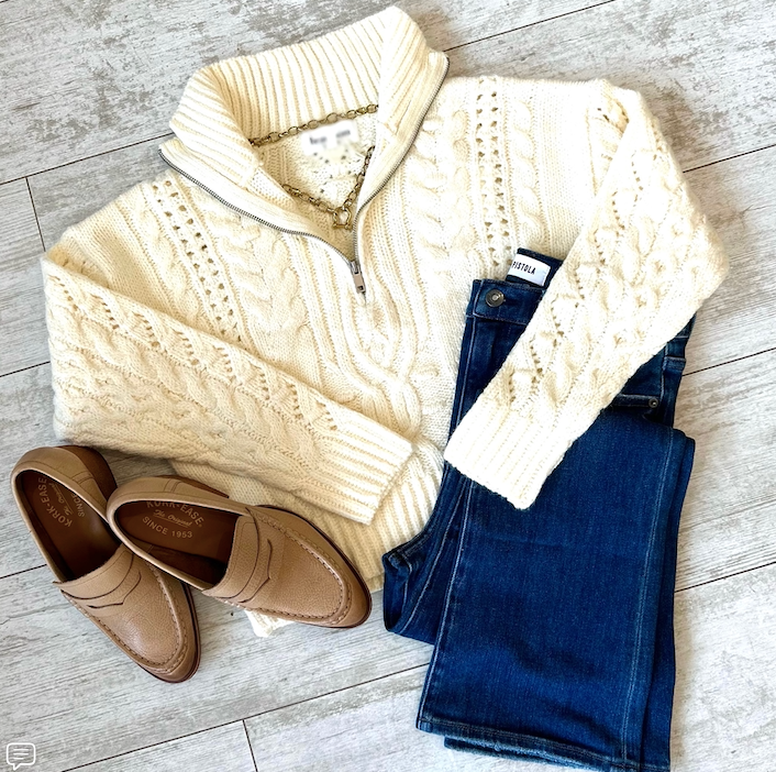 CABLE KNIT HALF ZIP ZOE SWEATER