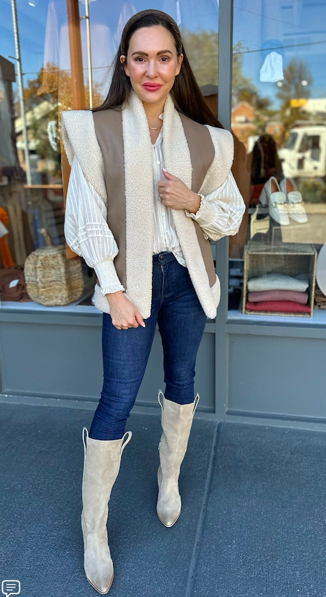 VEGAN LEATHER SHERPA VEST