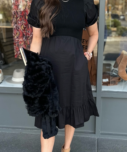 MIXED MEDIA KNIT MIDI DRESS