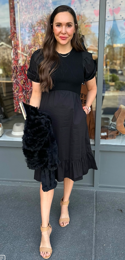 MIXED MEDIA KNIT MIDI DRESS