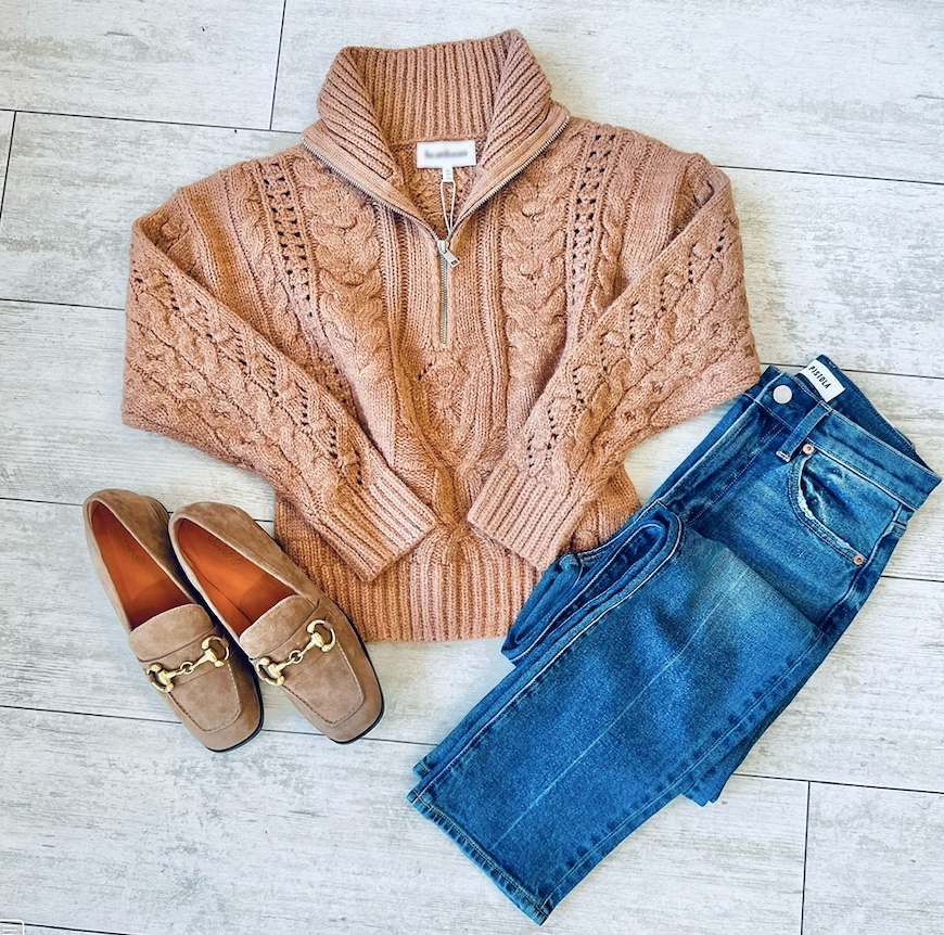 CABLE KNIT HALF ZIP ZOE SWEATER