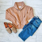 CABLE KNIT HALF ZIP ZOE SWEATER