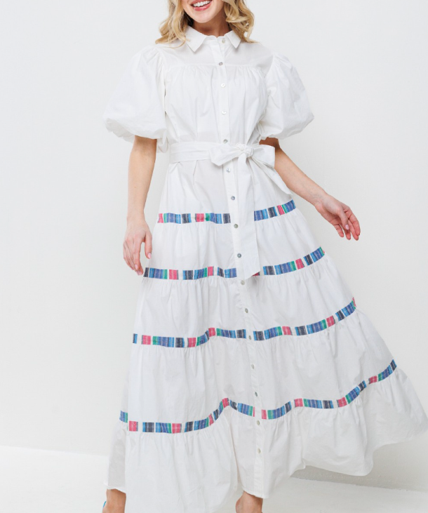 POPLIN TRIMMED MIDI DRESS