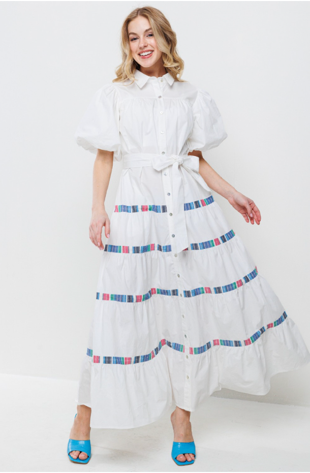 POPLIN TRIMMED MIDI DRESS
