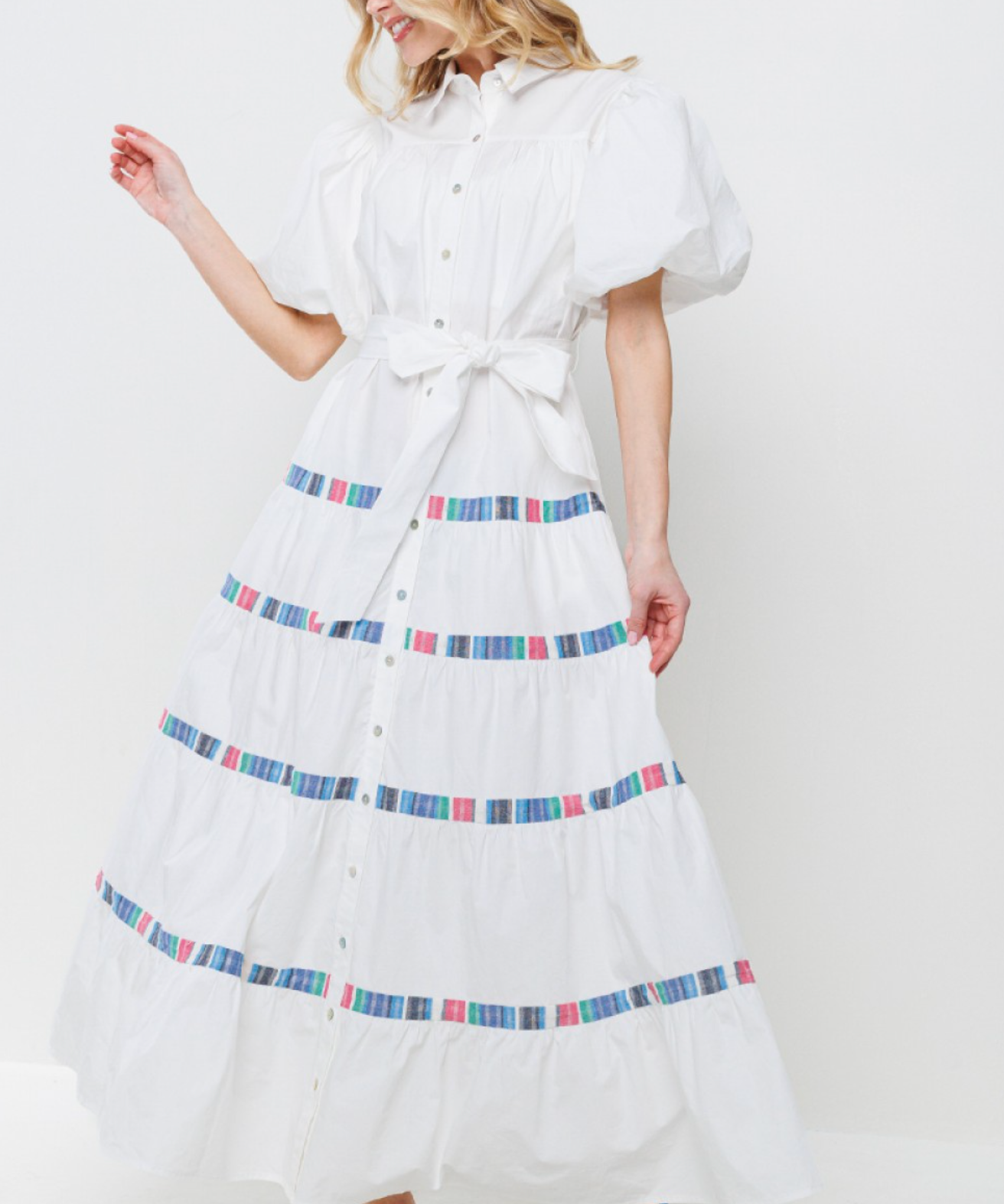 POPLIN TRIMMED MIDI DRESS