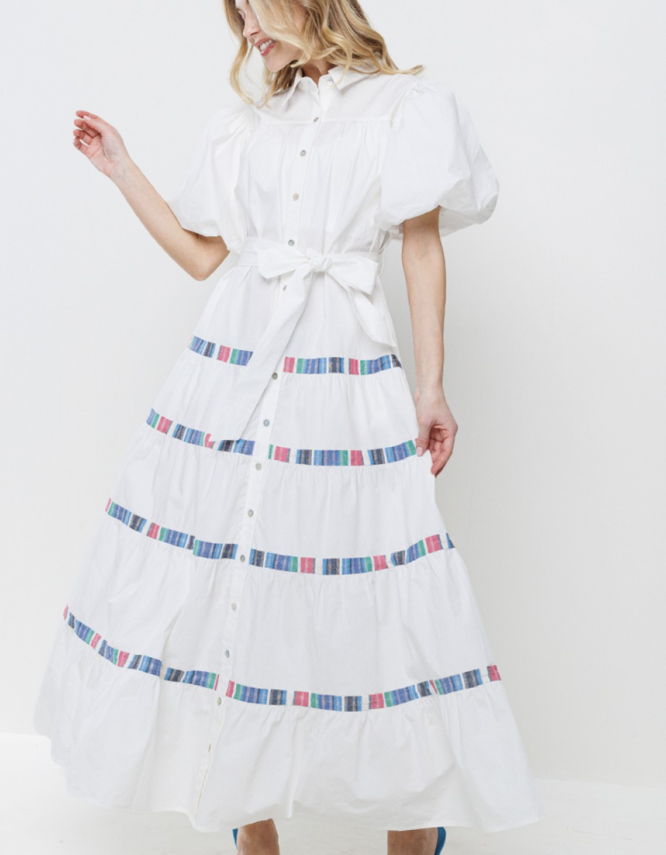 POPLIN TRIMMED MIDI DRESS