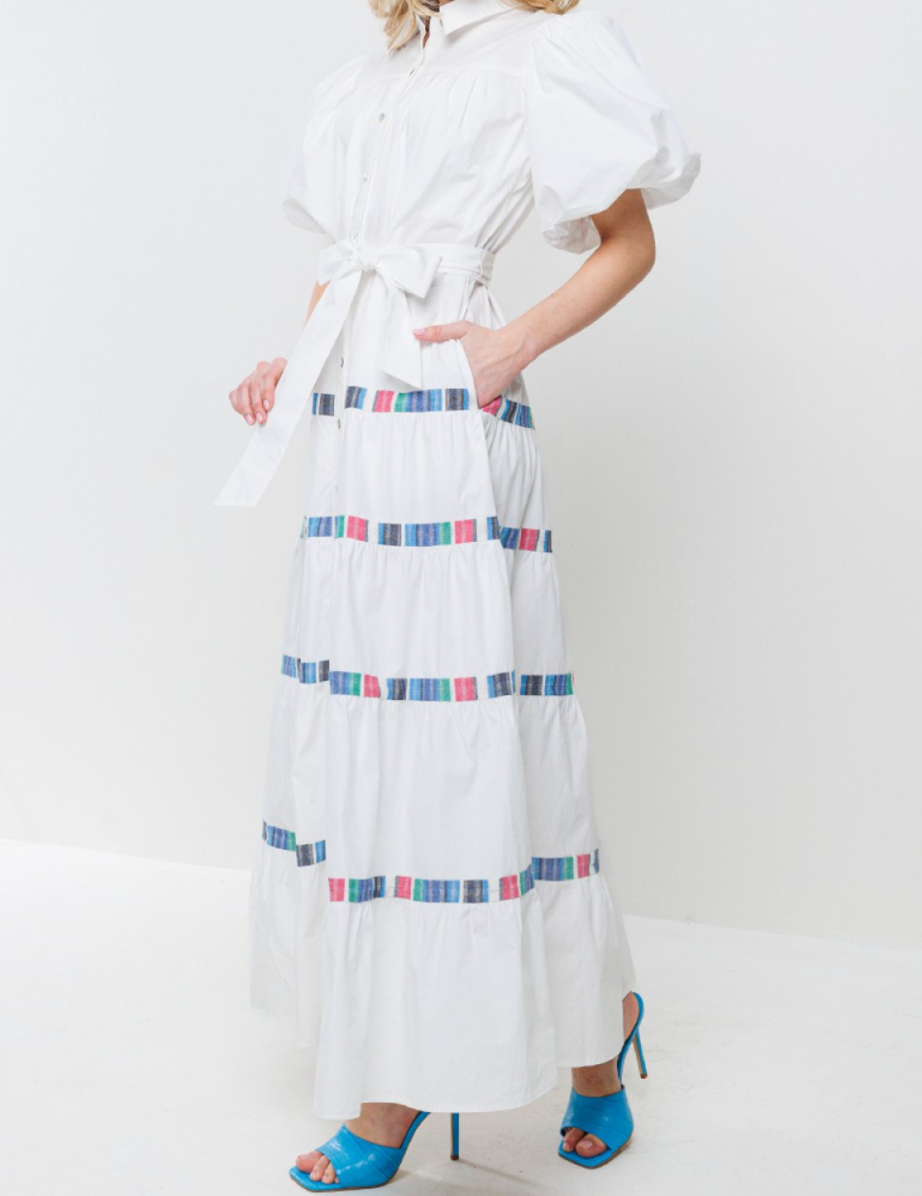 POPLIN TRIMMED MIDI DRESS