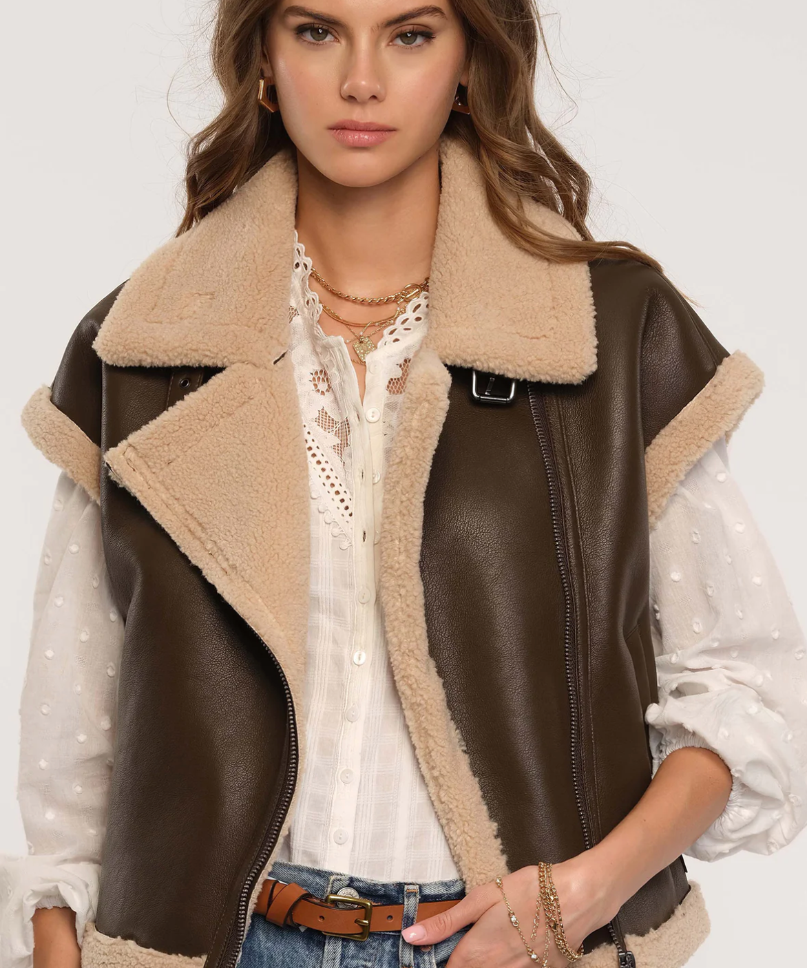 LEATHER SHERPA LINED VEST