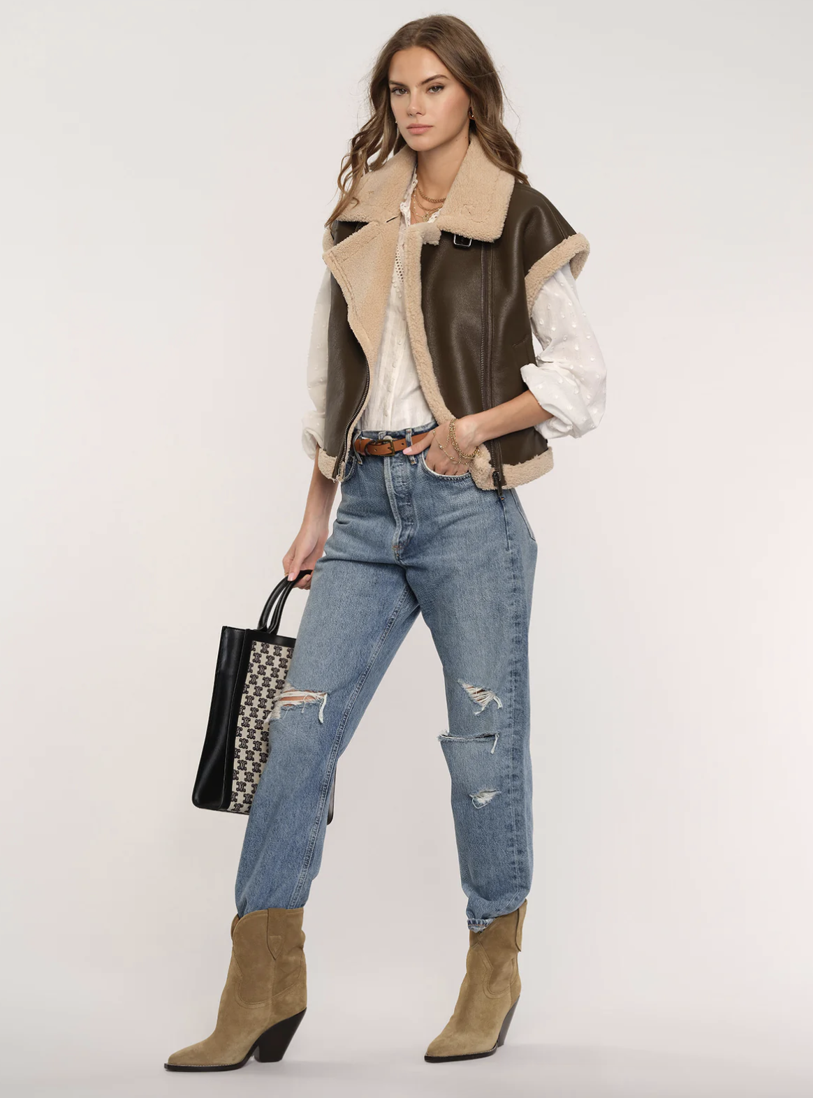LEATHER SHERPA LINED VEST