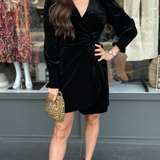 TEXTURED VELVET WRAP DRESS