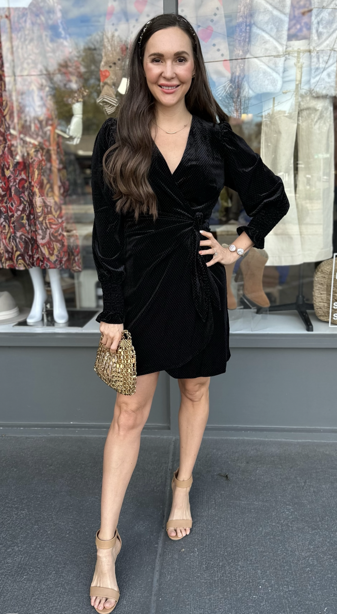 TEXTURED VELVET WRAP DRESS