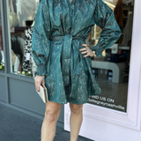 LSLV SMOCKING NECK BELTED WAIST DRESS