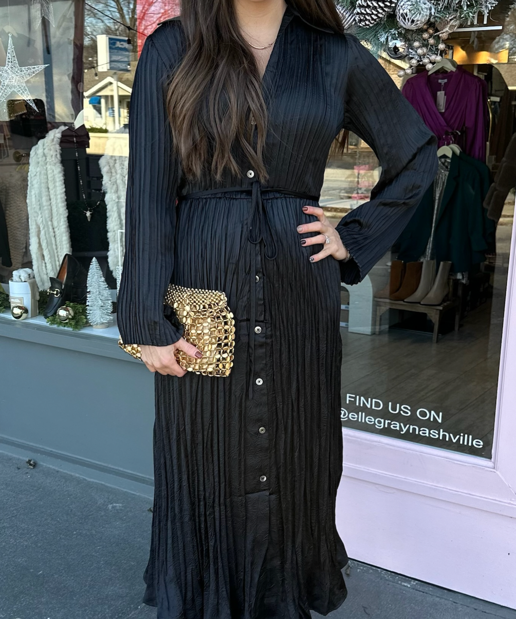 LSLV BUTTON DOWN PLEATED DRESS