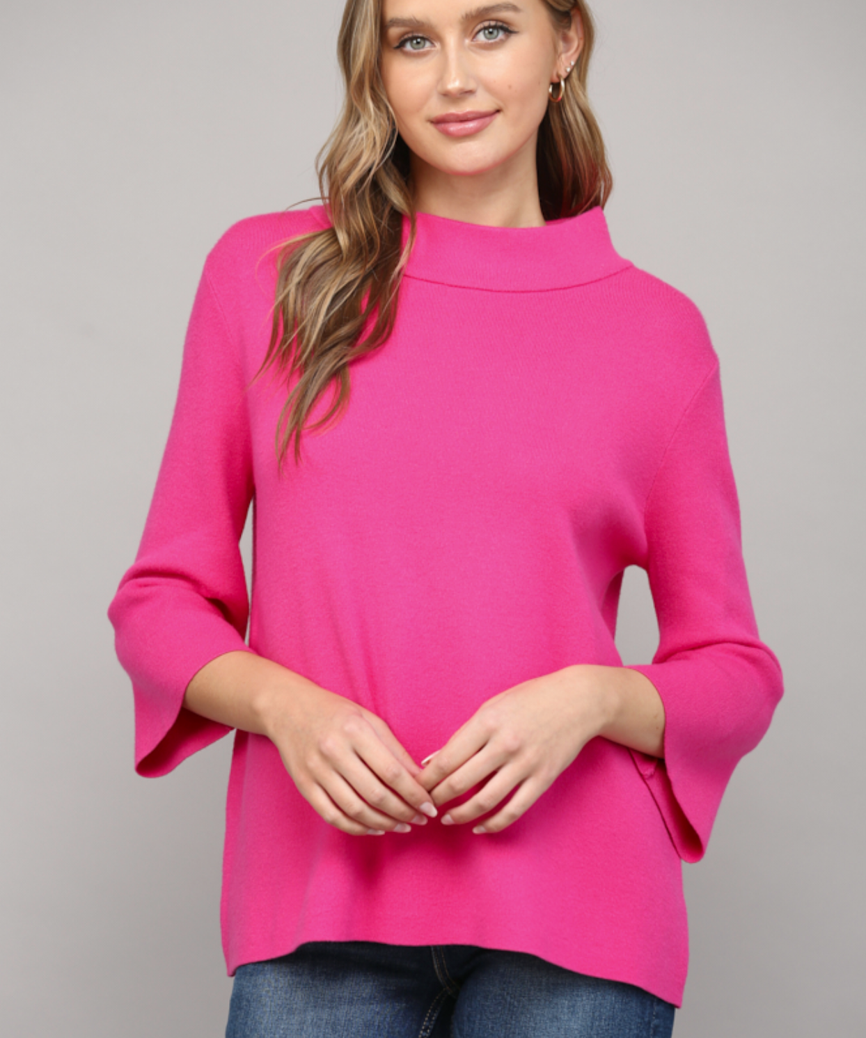 MOCK NECK BELL SLEEVE SWEATER