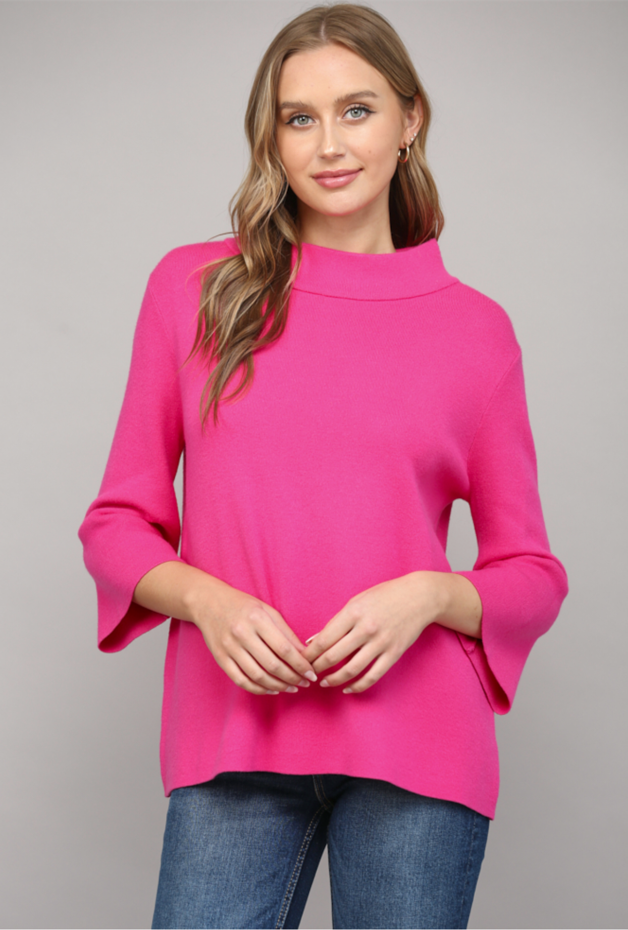 MOCK NECK BELL SLEEVE SWEATER