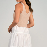 WHITE TIERED MIDI WITH TAUPE KNIT TOP