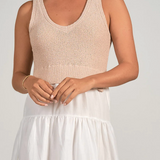 WHITE TIERED MIDI WITH TAUPE KNIT TOP