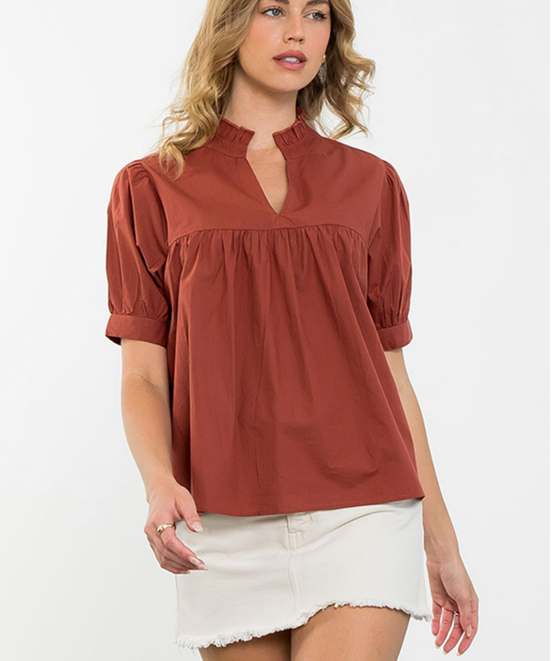 SSLV VNECK PEPLUM TOP