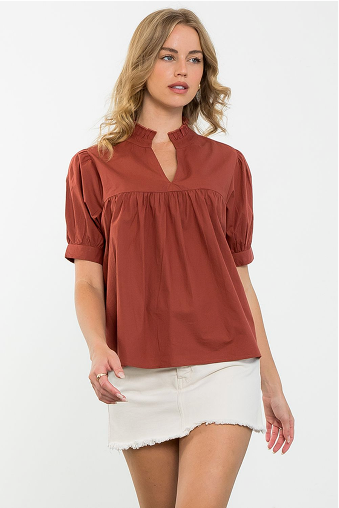 SSLV VNECK PEPLUM TOP