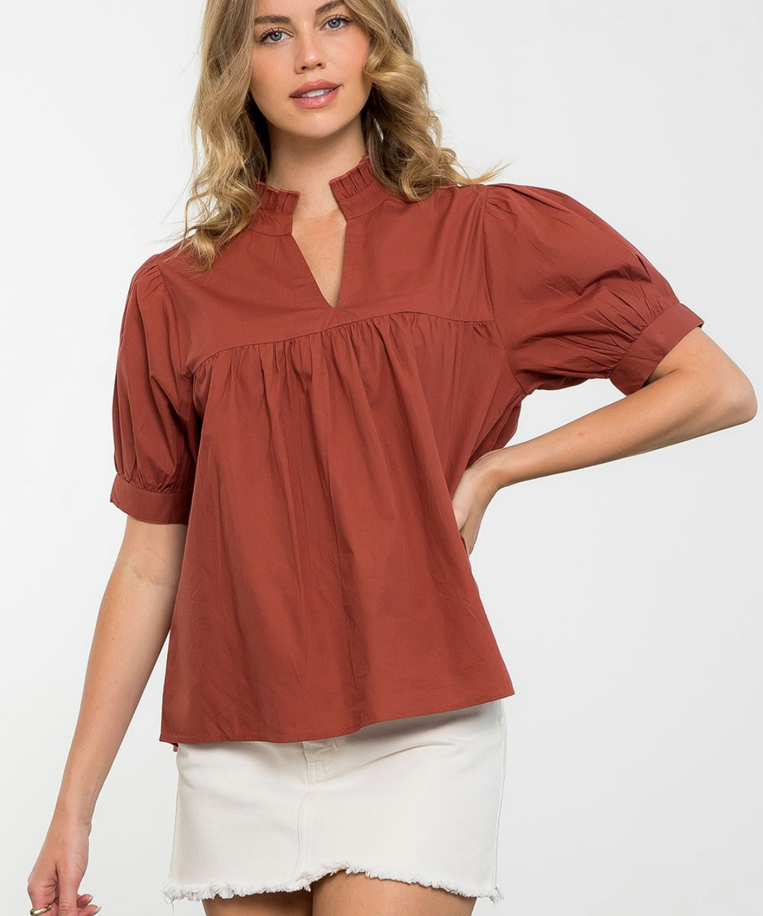 SSLV VNECK PEPLUM TOP