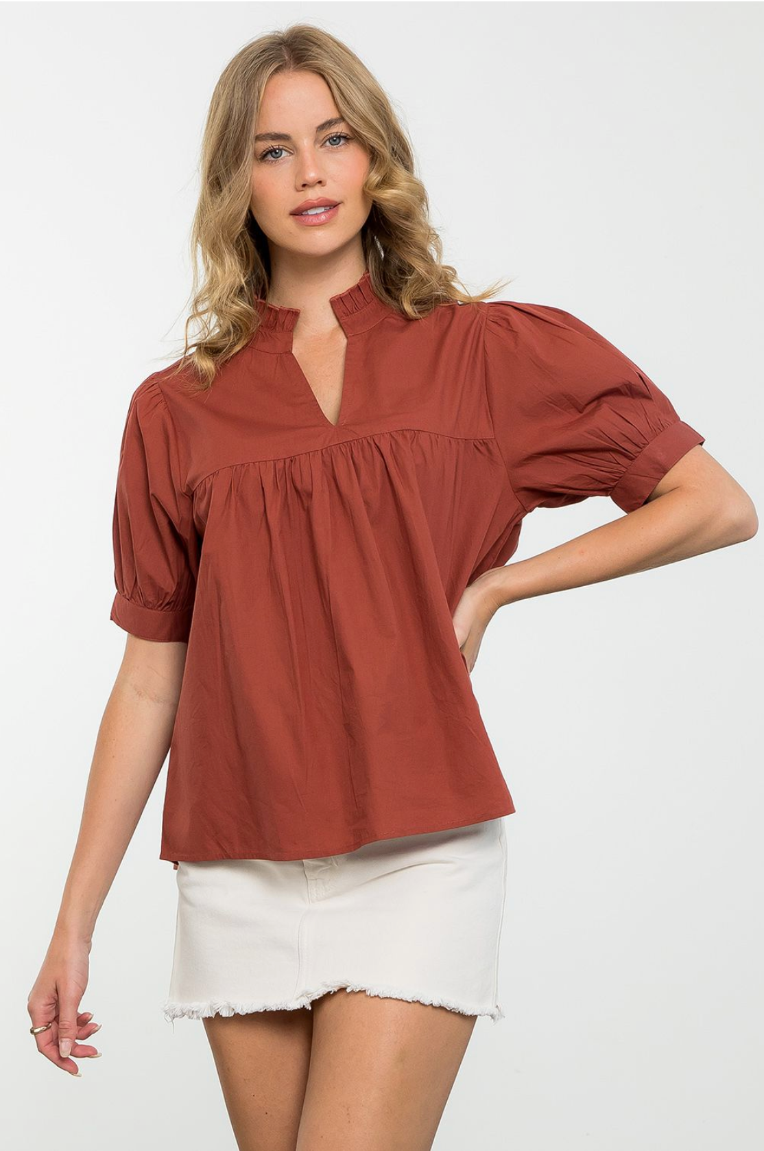 SSLV VNECK PEPLUM TOP