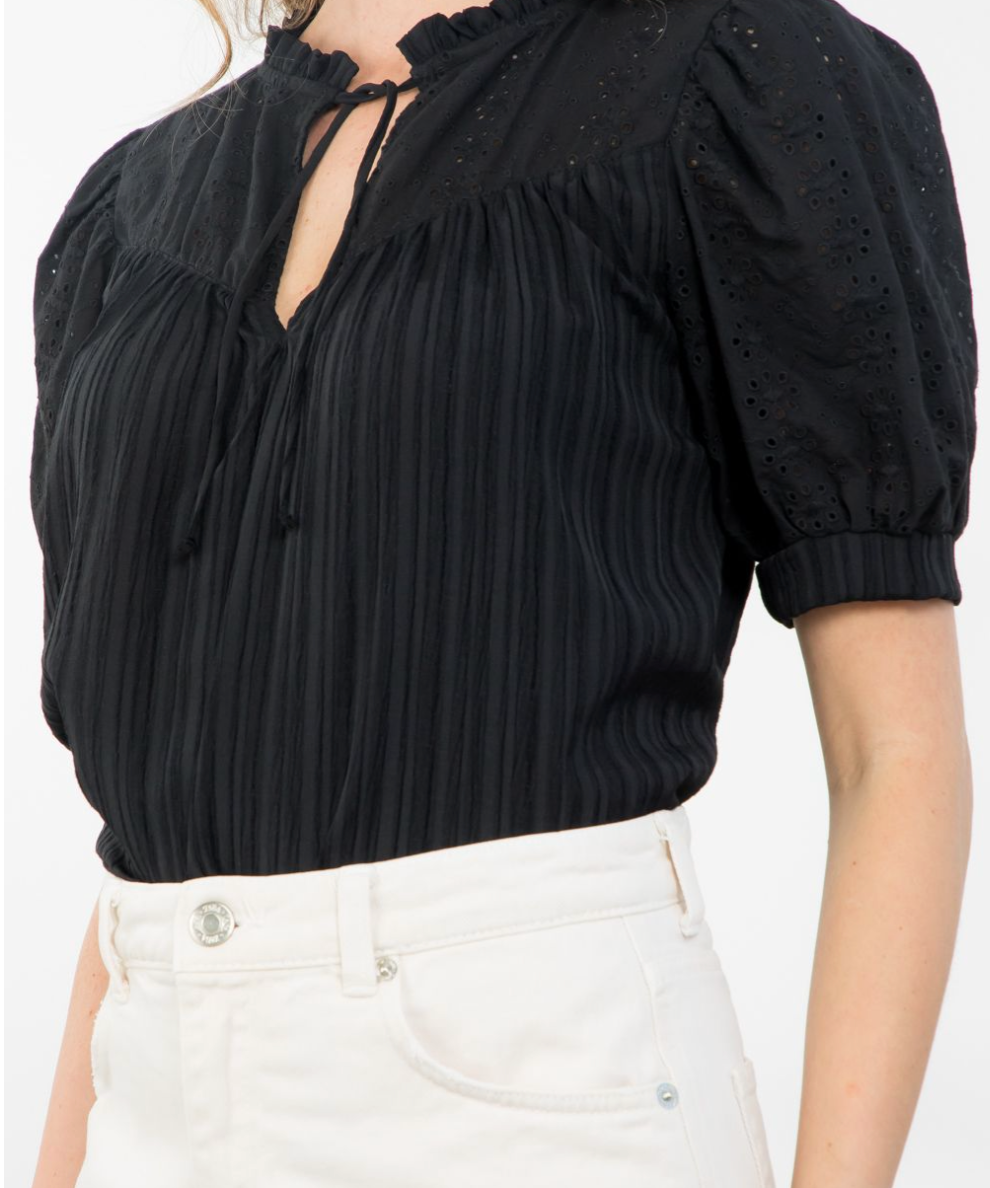 BLACK TASSLE TIE EYELET TOP (last one)