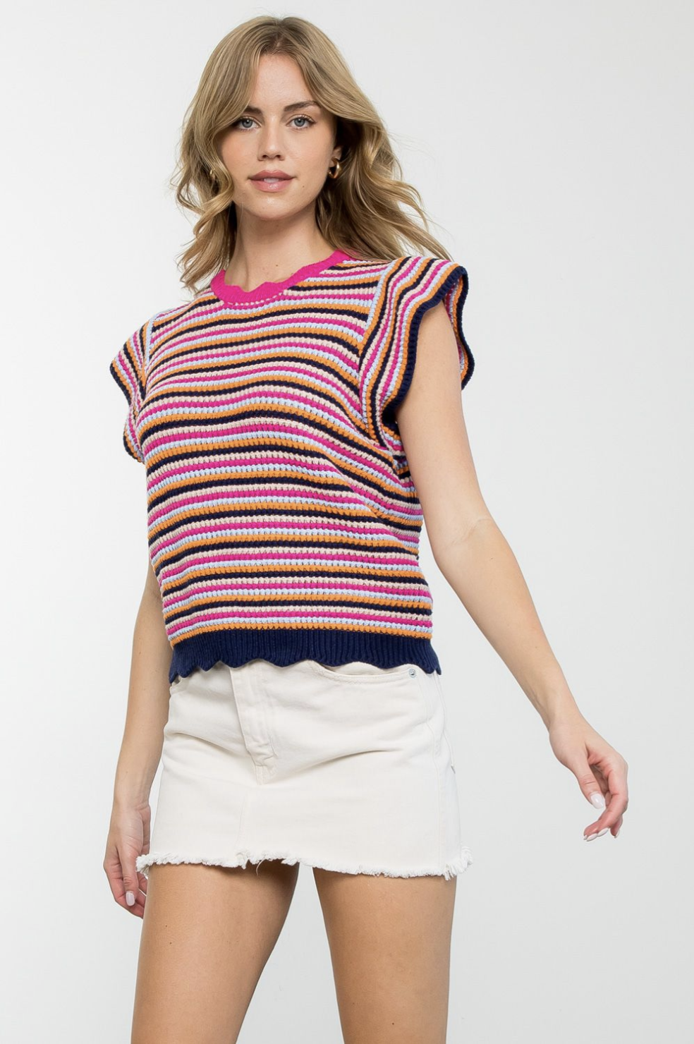COLORFUL CROCHET SHORT SLEEVE TOP