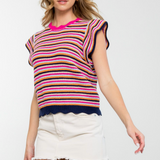 COLORFUL CROCHET SHORT SLEEVE TOP