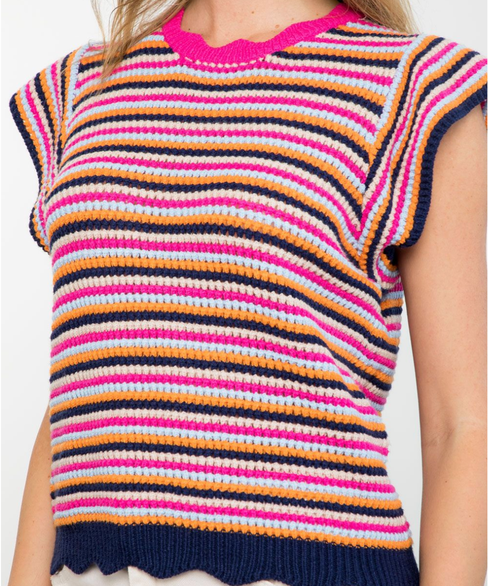 COLORFUL CROCHET SHORT SLEEVE TOP