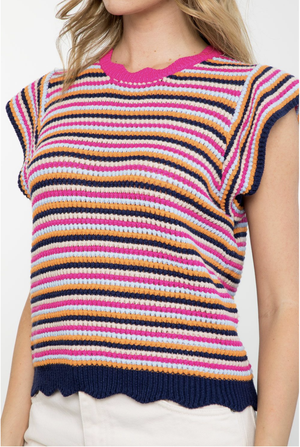 COLORFUL CROCHET SHORT SLEEVE TOP