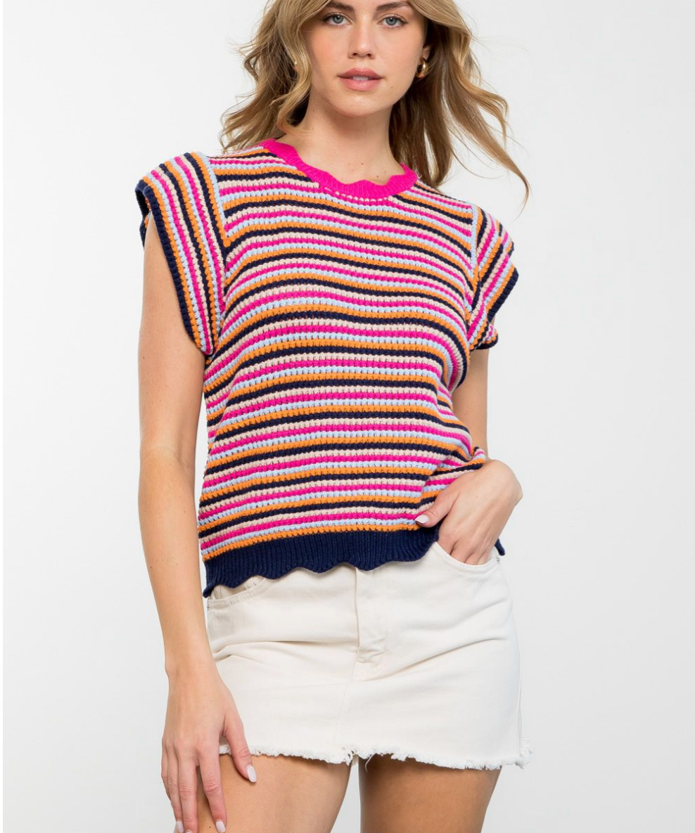 COLORFUL CROCHET SHORT SLEEVE TOP