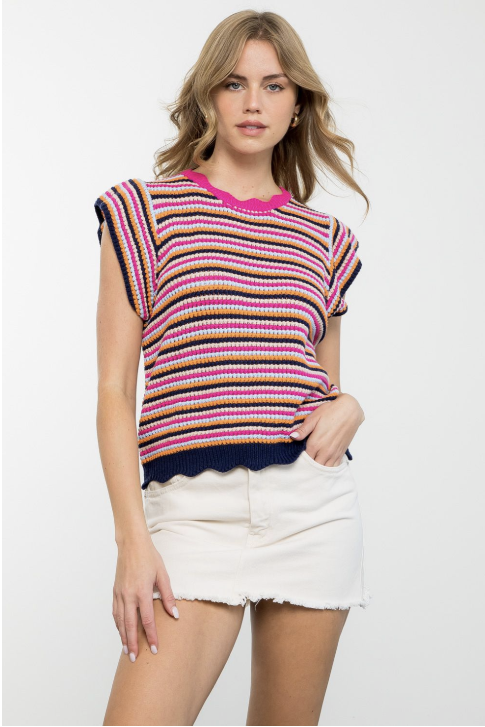 COLORFUL CROCHET SHORT SLEEVE TOP