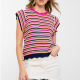 COLORFUL CROCHET SHORT SLEEVE TOP