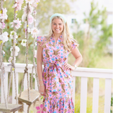 BLUE AND PINK TIGER PRINT MIDI DRESS