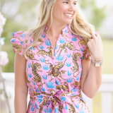 BLUE AND PINK TIGER PRINT MIDI DRESS