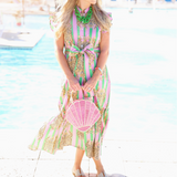 GREEN AND PINK STRIPED TIGER MIDI DRESS