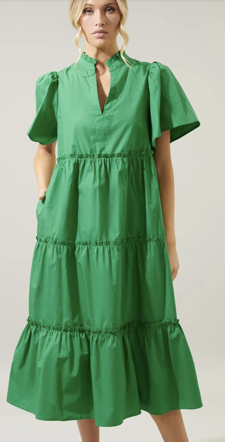 VNECK POPLIN TIERED MIDI (last one)
