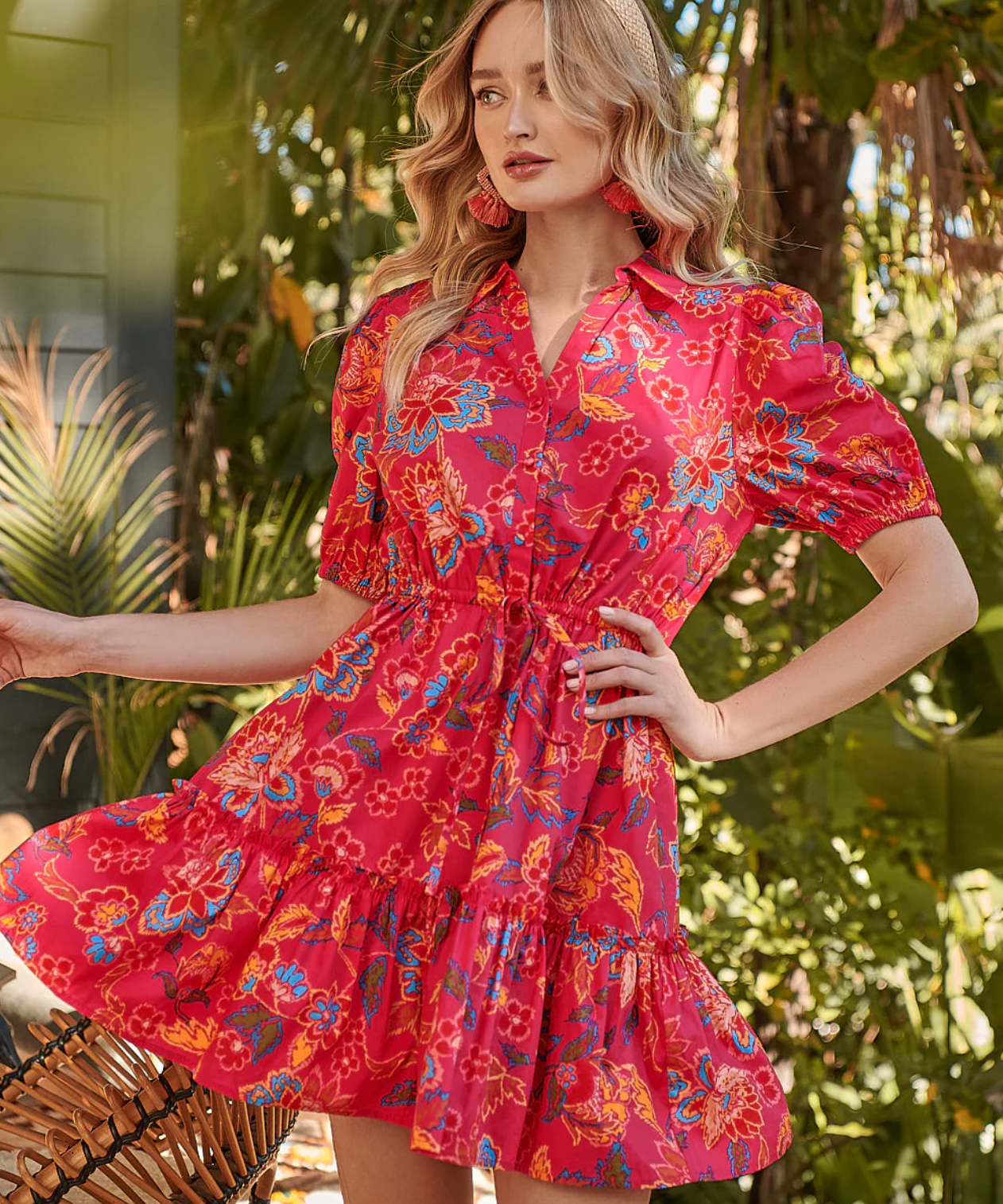 FLORAL BUTTON DOWN MINI DRESS
