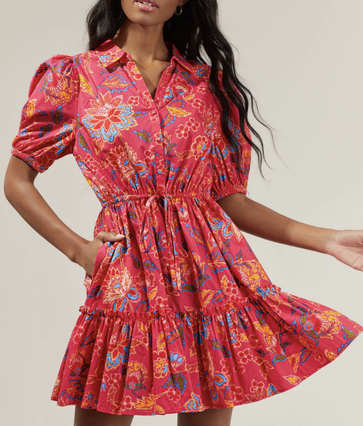 FLORAL BUTTON DOWN MINI DRESS