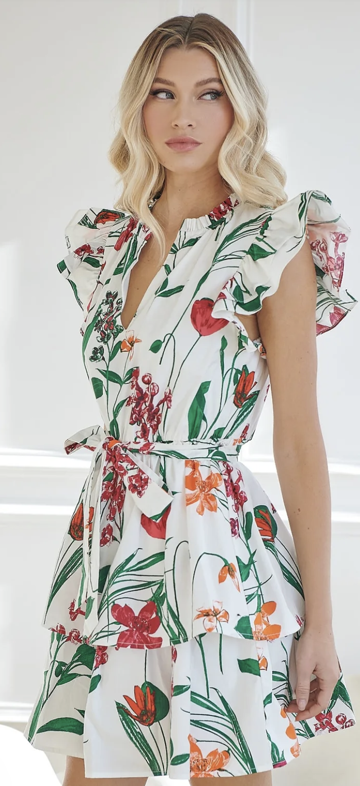 FLORAL RUFFLE MINI DRESS