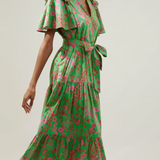 BILLOWY SLEEVE FLORAL TIERED MIDI DRESS