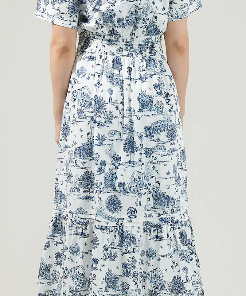 BLUE TOILE POPLIN MAXI DRESS