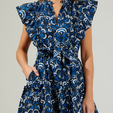 NAVY FLORAL RUFFLE MINI DRESS