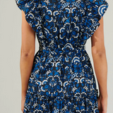 NAVY FLORAL RUFFLE MINI DRESS